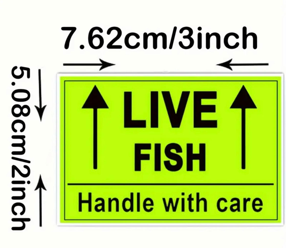 [2x3 Inch Fluorescent Green Warning] Live Fish Shipping Labels, Handle with Care Warning Stickers, Green, Strong Adhesive, 250 Labels Per Roll