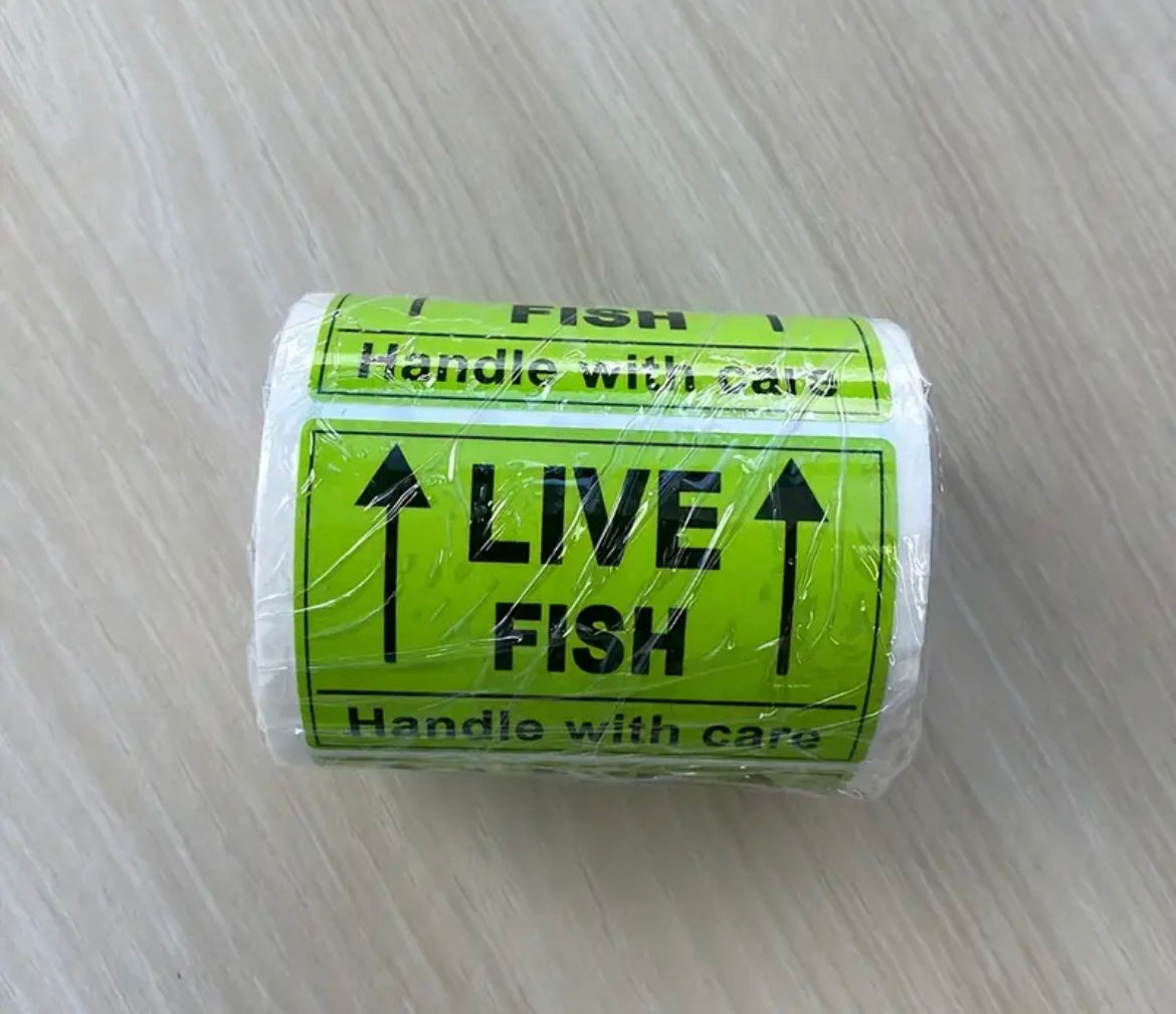 [2x3 Inch Fluorescent Green Warning] Live Fish Shipping Labels, Handle with Care Warning Stickers, Green, Strong Adhesive, 250 Labels Per Roll